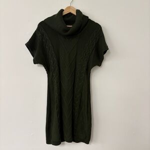Calvin Klein Womens Green Cable Knit Sweater Dress Sz Med Chunky Cowl Neck